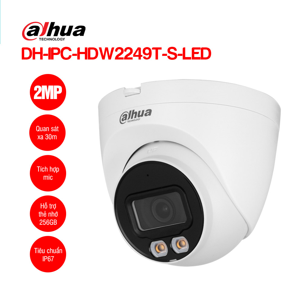 Camera IP 2MP Dome DAHUA DH-IPC-HDW2249T-S-LED