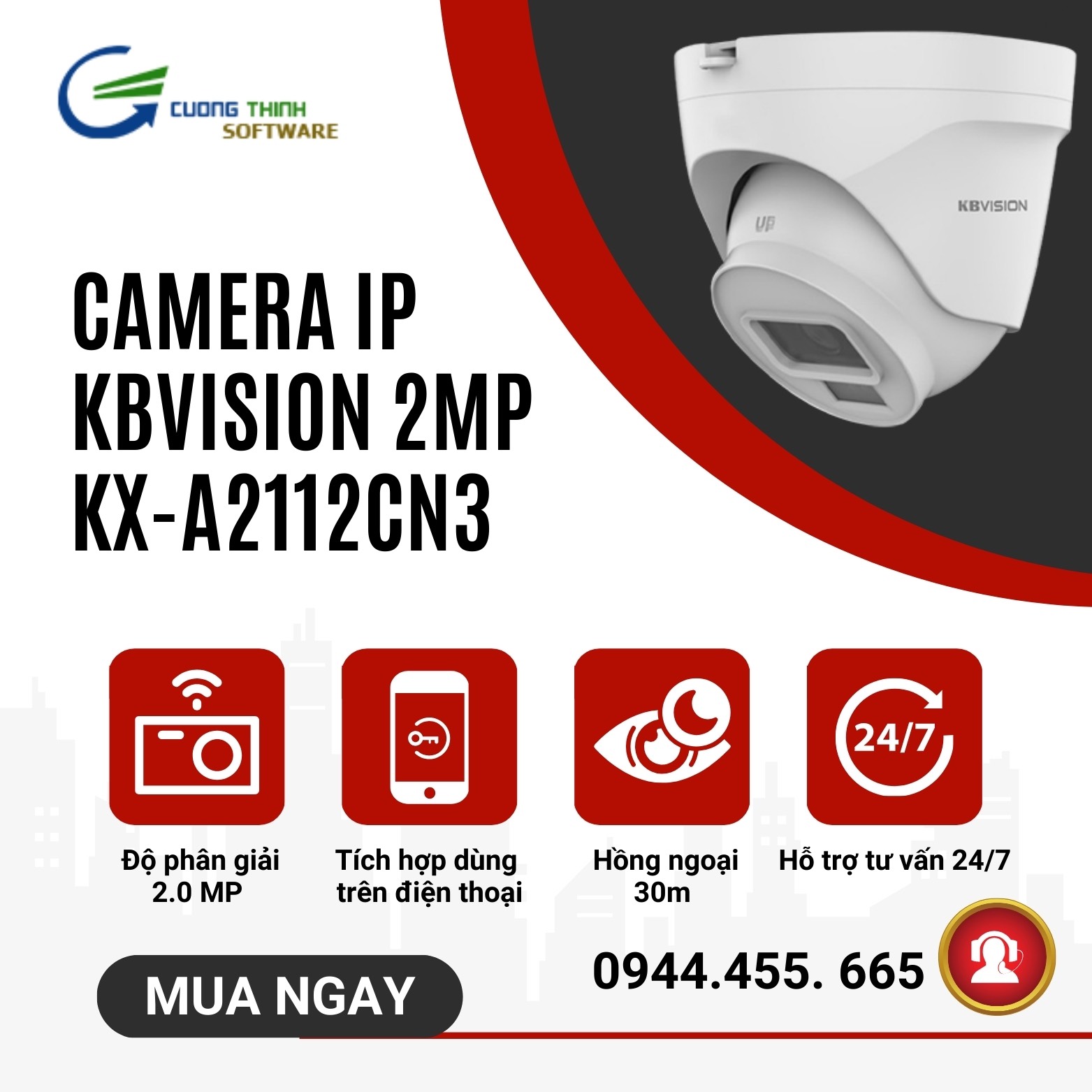 Camera IP Dome 2MP KBVISION KX-A2112CN3