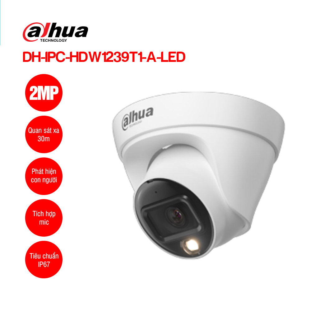 Camera IP Full Color 2MP DAHUA DH-IPC-HDW1239T1-A-LED