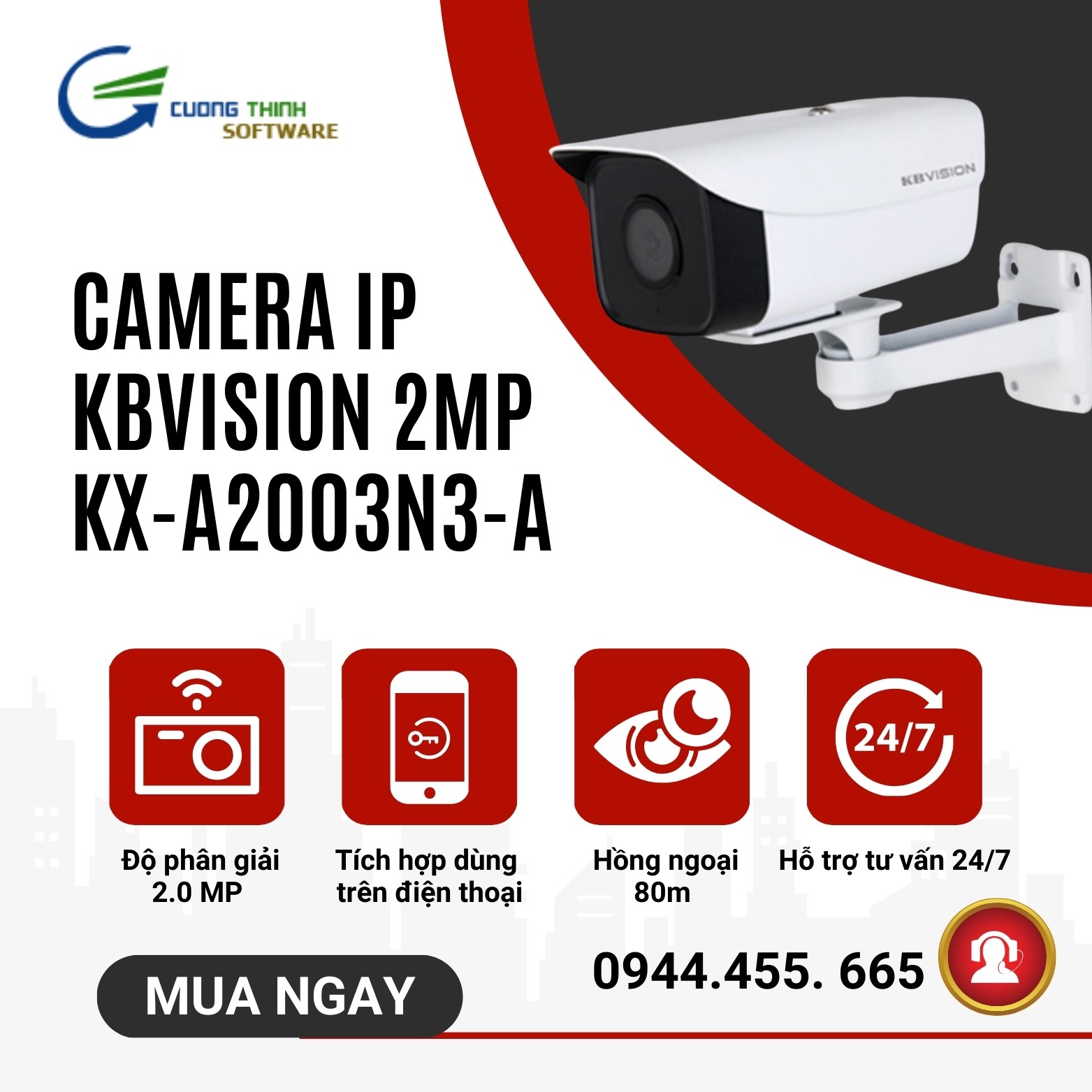 Camera IP Thân Trụ 2.0MP KBVISION KX-C2003N3-A