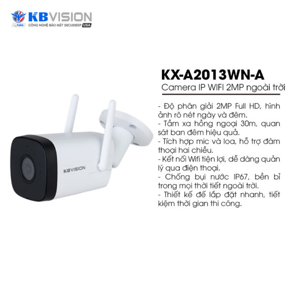 Camera IP WIFI 2MP thân ngoài trời KBVISION KX-A2013WN-A