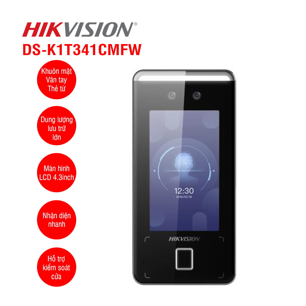 Máy Chấm Công Khuôn Mặt Hikvision DS-K1T341CMFW - Kết Nối Wifi