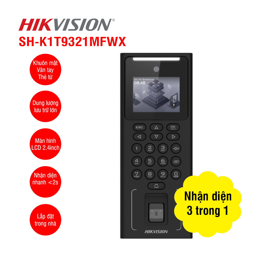 Máy Chấm Công Khuôn Mặt Hikvision SH-K1T9321MFWX - Kết Nối Wifi