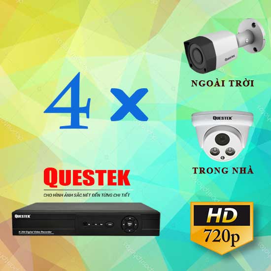 Trọn Bộ Questek 4 Camera Thân 1.0 Megapixel