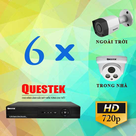 Trọn Bộ Questek 6 Camera QOB-4161D 1.0 Megapixel